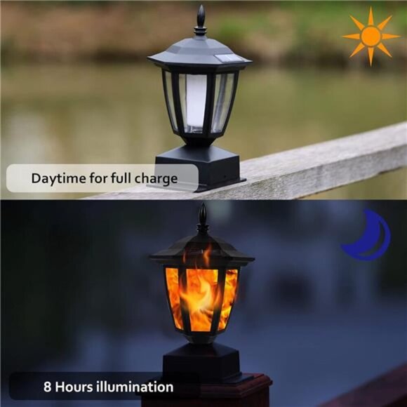 Solar Flame Post Lights Outdoor, Solar Powered Lamps Fence Post Cap Lights - Picture 3 of 7